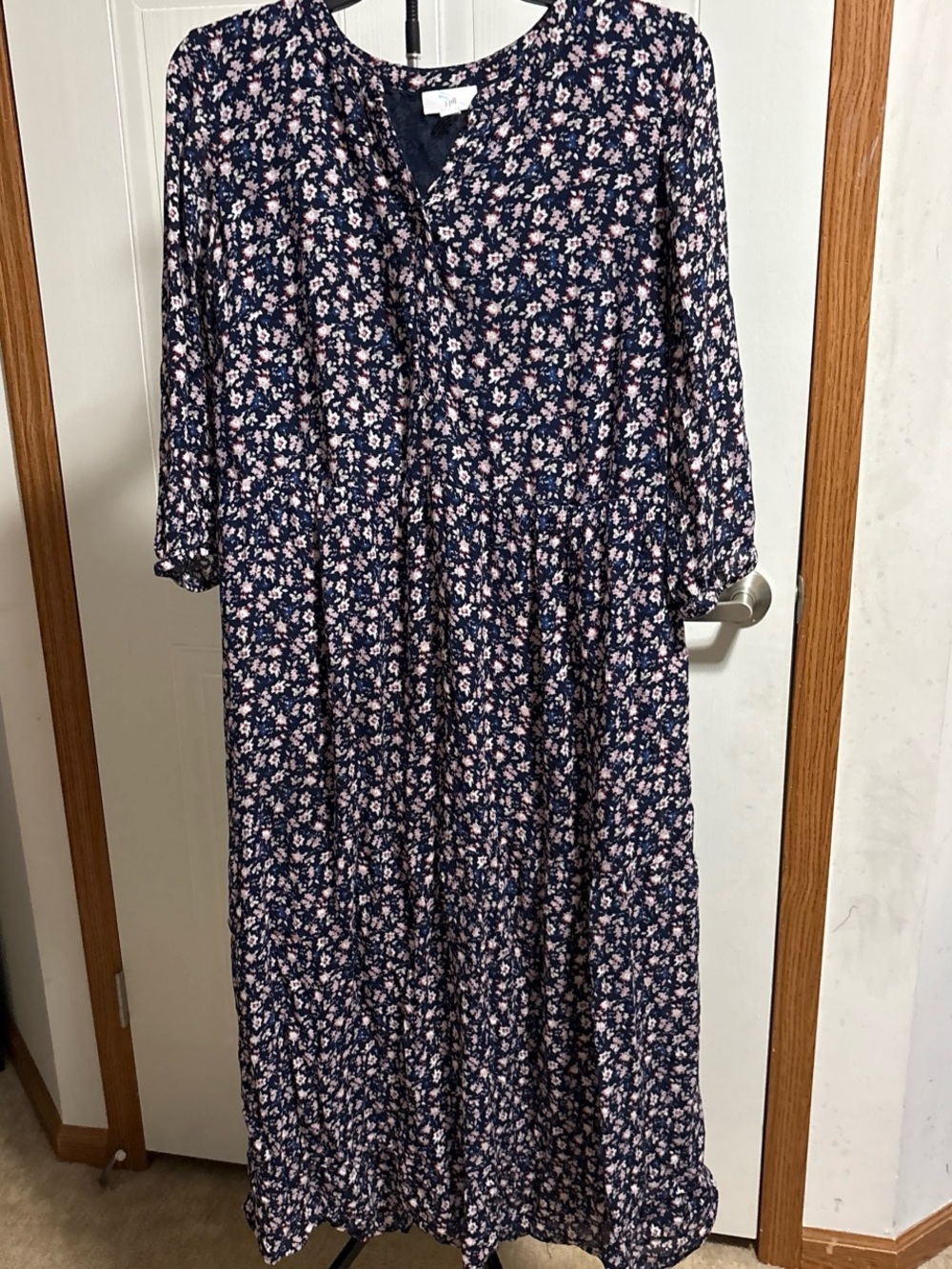 J. Jill Navy Maxi Dress with Pink Floral Print